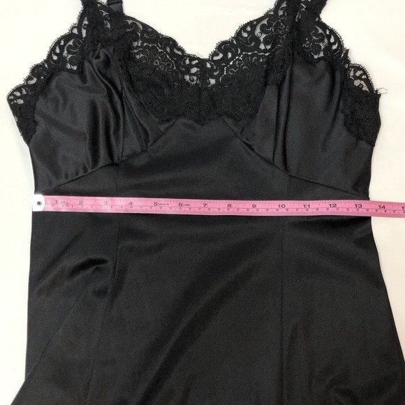 Vintage Wonder Maid Full Slip Size 34 Black Silky Nylon Rayon Lace Non Cling - Picture 6 of 9